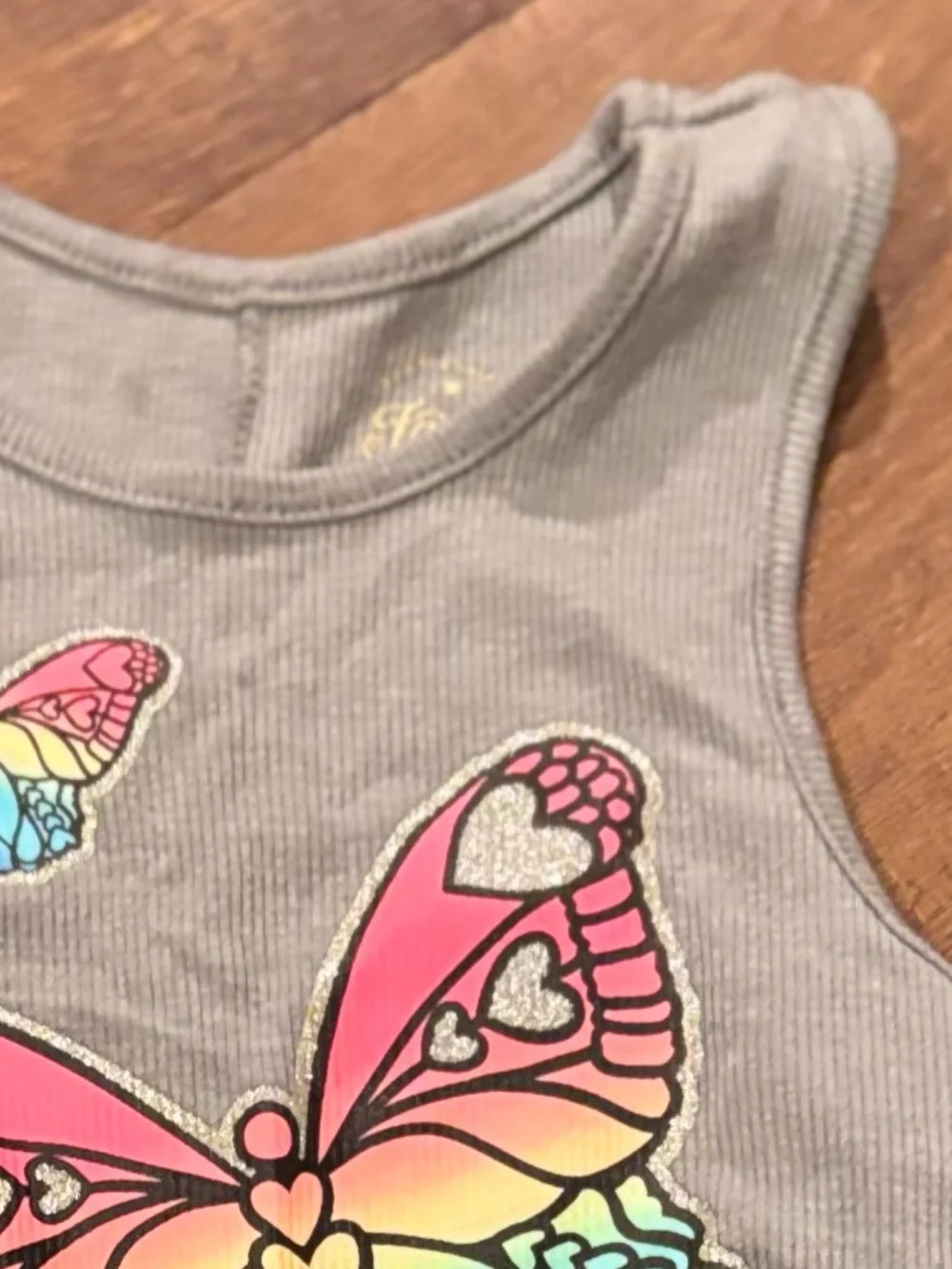 Justice Gray Tank Top with Rainbow Butterfly Appliqués